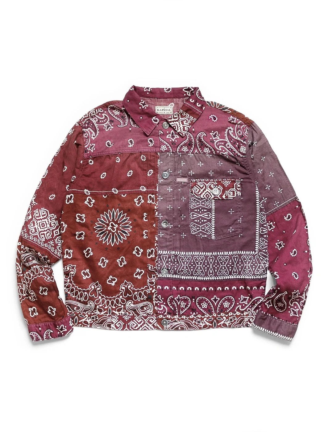 image of Kapital Guaze Bandana Patch Work 1St Jacket in Red Engine, Men's (Size Large)