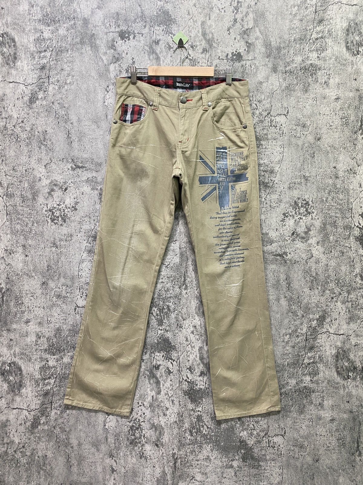 Image of Distressed Denim Japan Made Wild Life Distressed Pants in Khaki, Men's (Size 30)