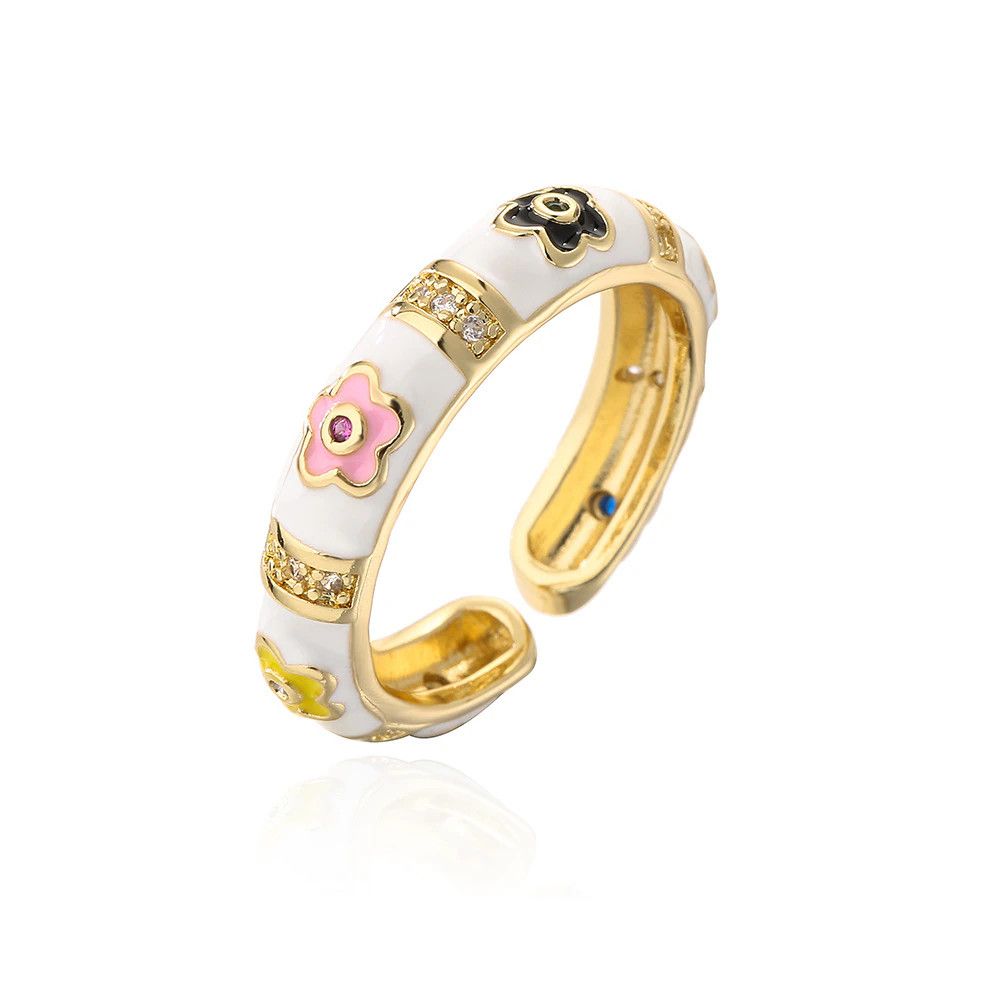 Jewelry Oval Flower Colourful Enamel Ring Size ONE SIZE - 1 Thumbnail