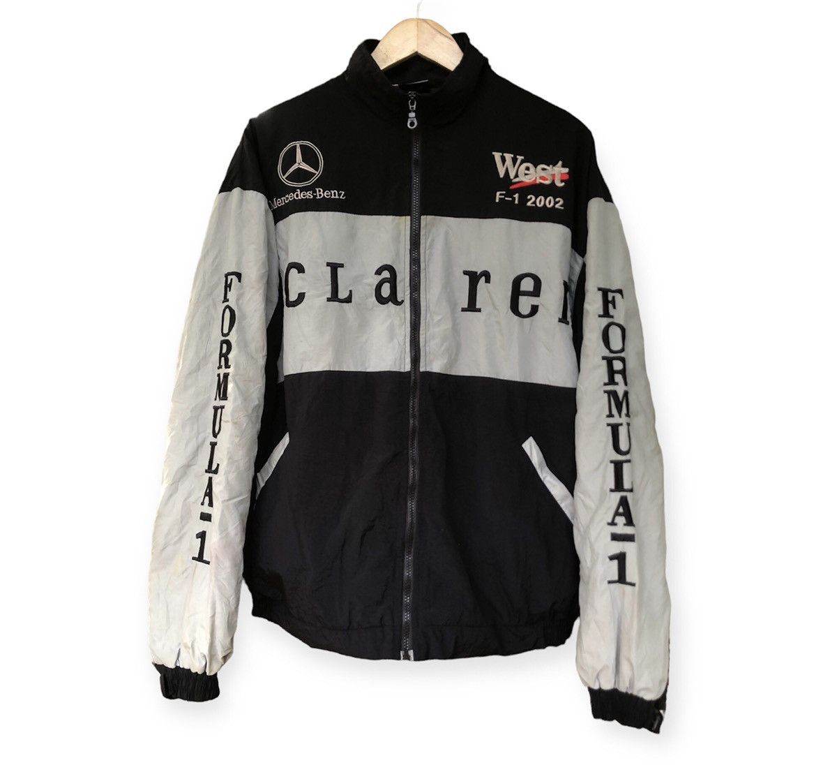 image of Vintage 90S/00S Mercedes Benz Mc Laren Retro Bomber Jacket in Black/Gray, Men's (Size XL)