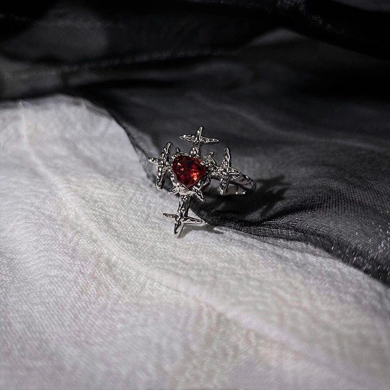 Jewelry Gothic Red Binding Stone Ring Size ONE SIZE - 1 Thumbnail