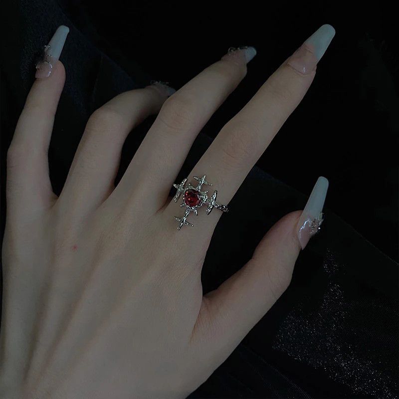 Jewelry Gothic Red Binding Stone Ring Size ONE SIZE - 2 Thumbnail