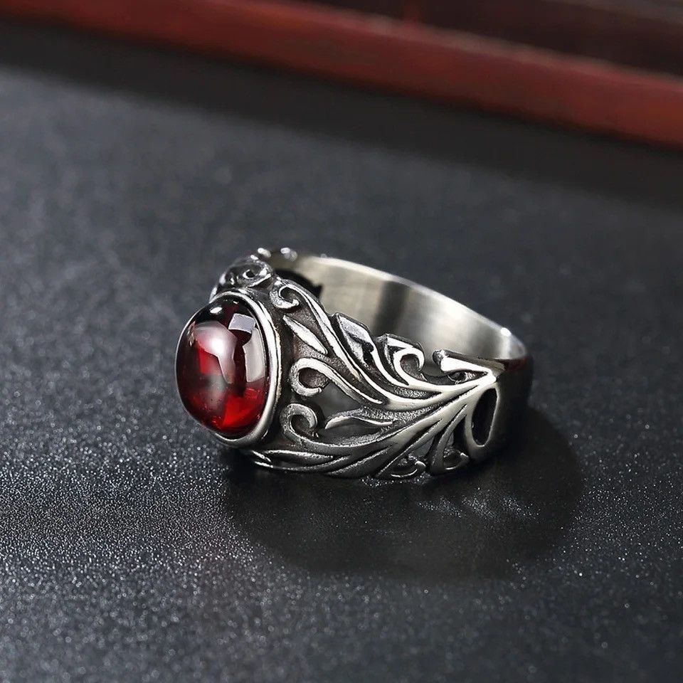 Jewelry × Vintage Garnet Natural Red Stone Ring Size ONE SIZE - 3 Thumbnail