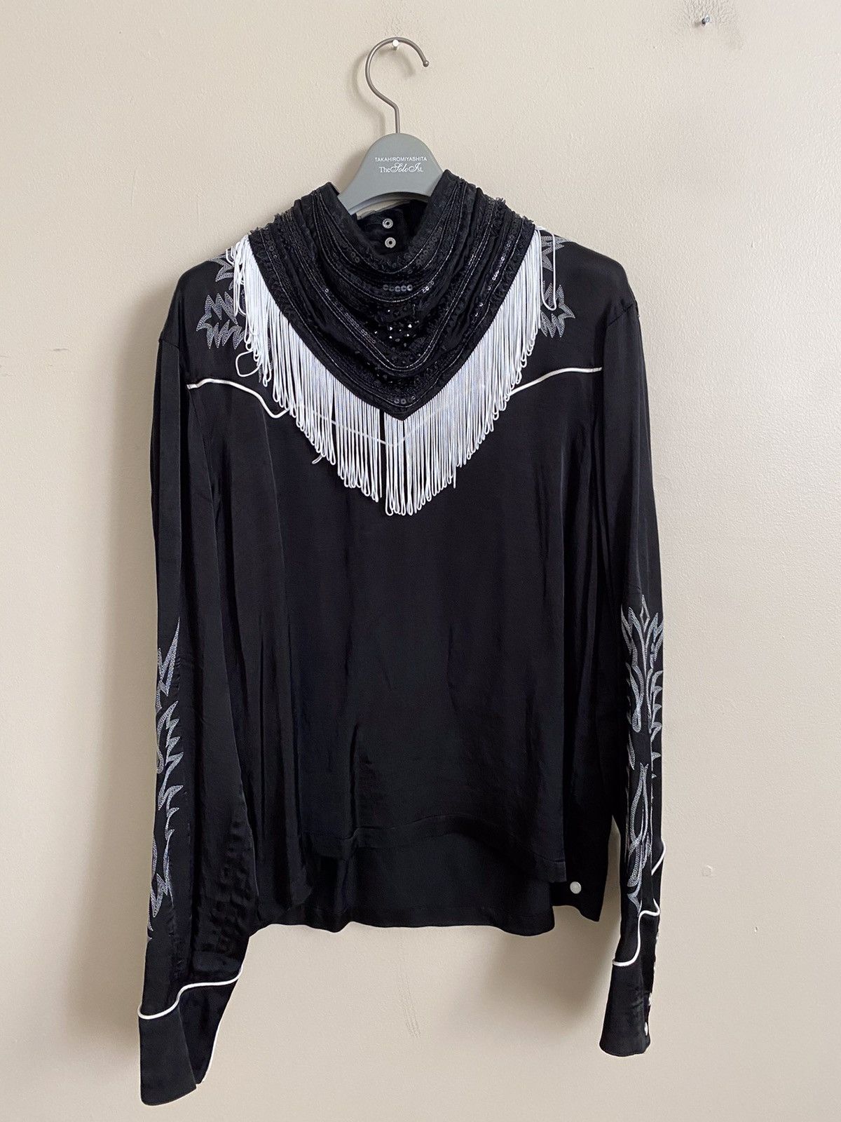 image of Takahiromiyashita The Soloist Ss18 Fringe-Scarf Rayon Cowboy Shirt in Black, Men's (Size Small)
