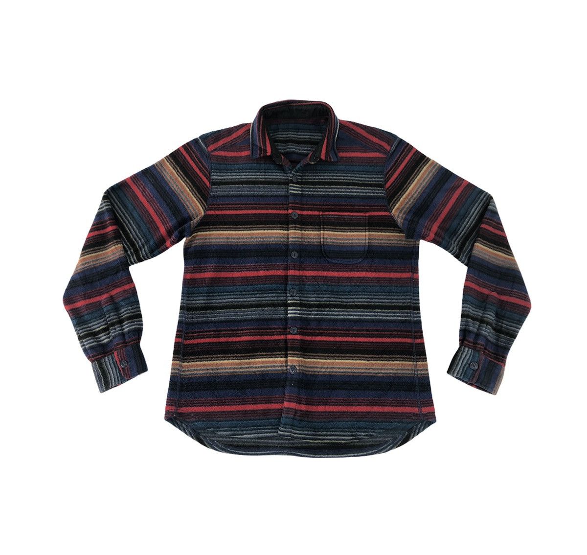 Flannel × Japanese Brand × Vintage Flannel Thick Button Up Shirts Single Pocket Striped Block Size US L / EU 52-54 / 3 - 1 Thumbnail