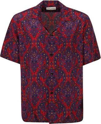 Shark-collar Shirt in printed paisley crepe de shin