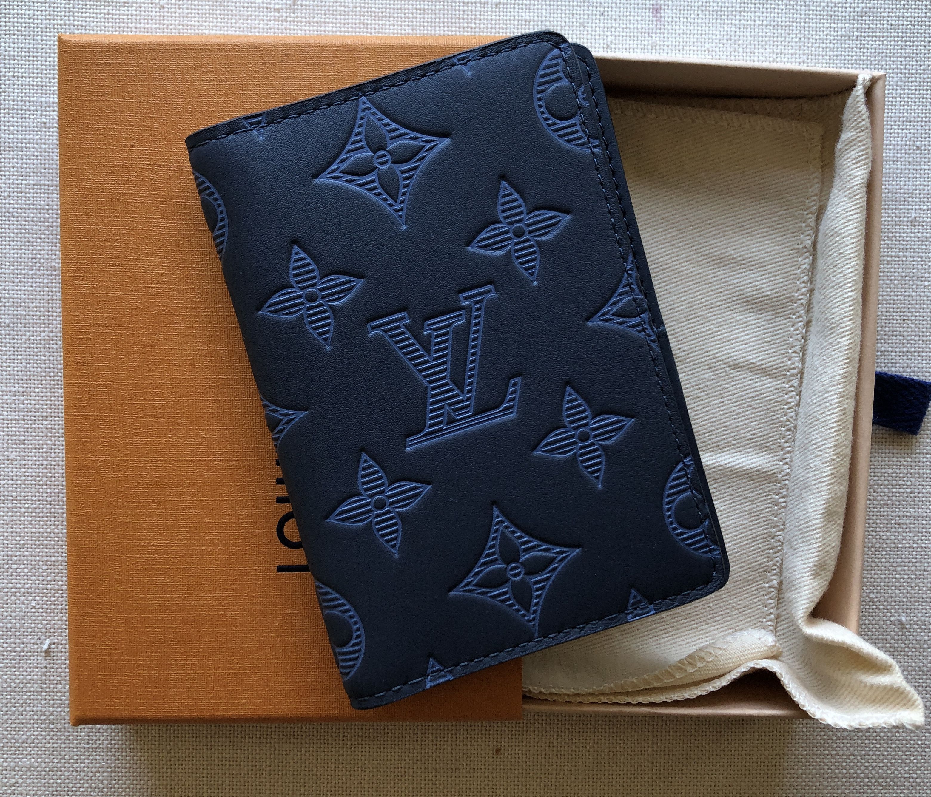Louis Vuitton, Accessories, Louis Vuitton Pocket Organizer Monogram Shadow  Leather Navy Blue Used