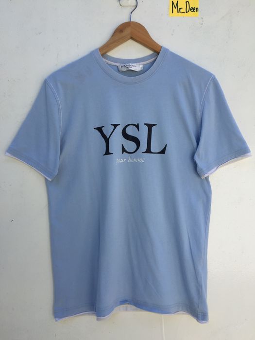 RARE SAINT LAURENT PARIS YSL BASIC LOGO EMBROIDERED T SHIRT