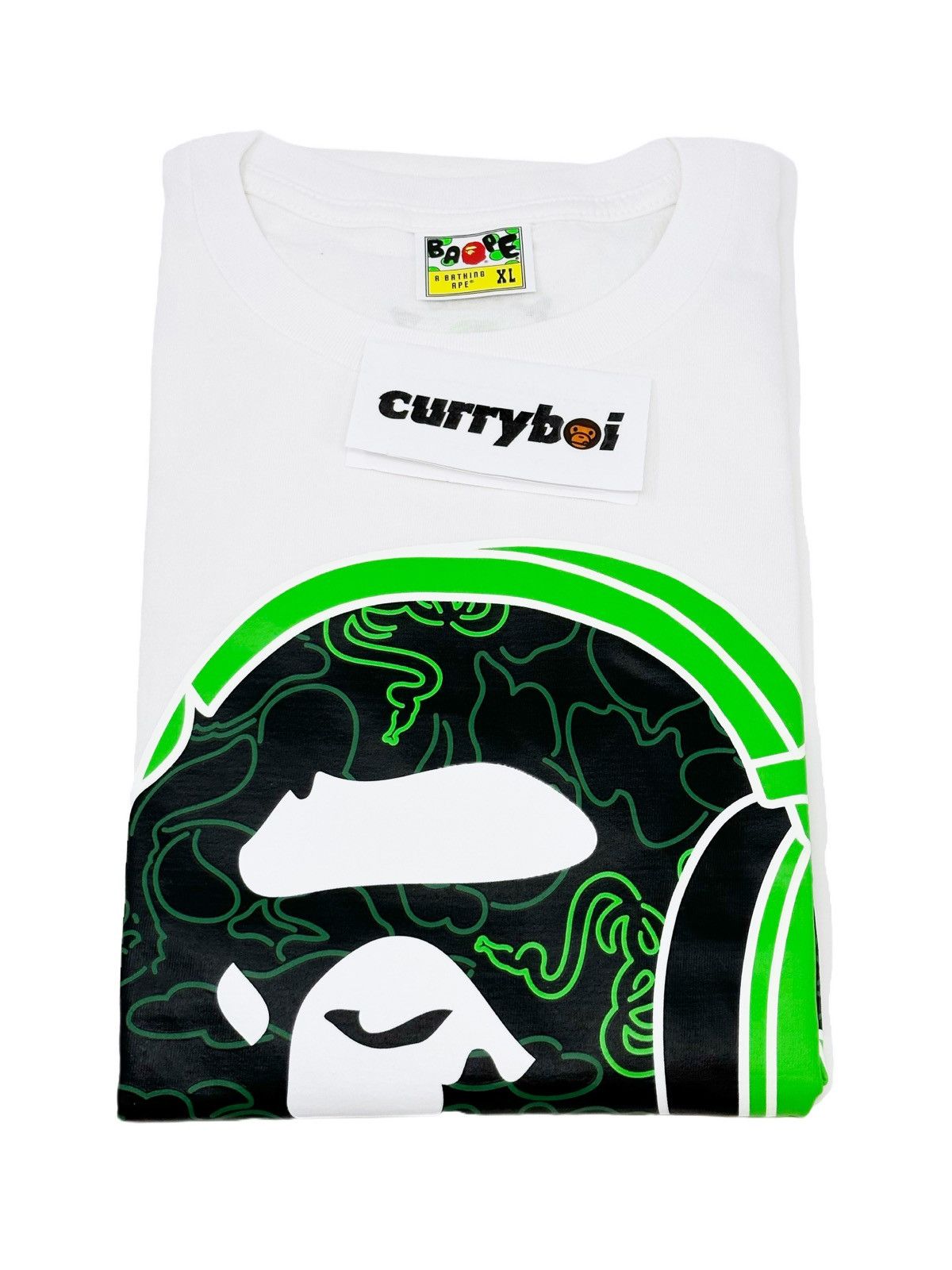 BAPE x Razer NEon Camo Ape Head Tee White Green