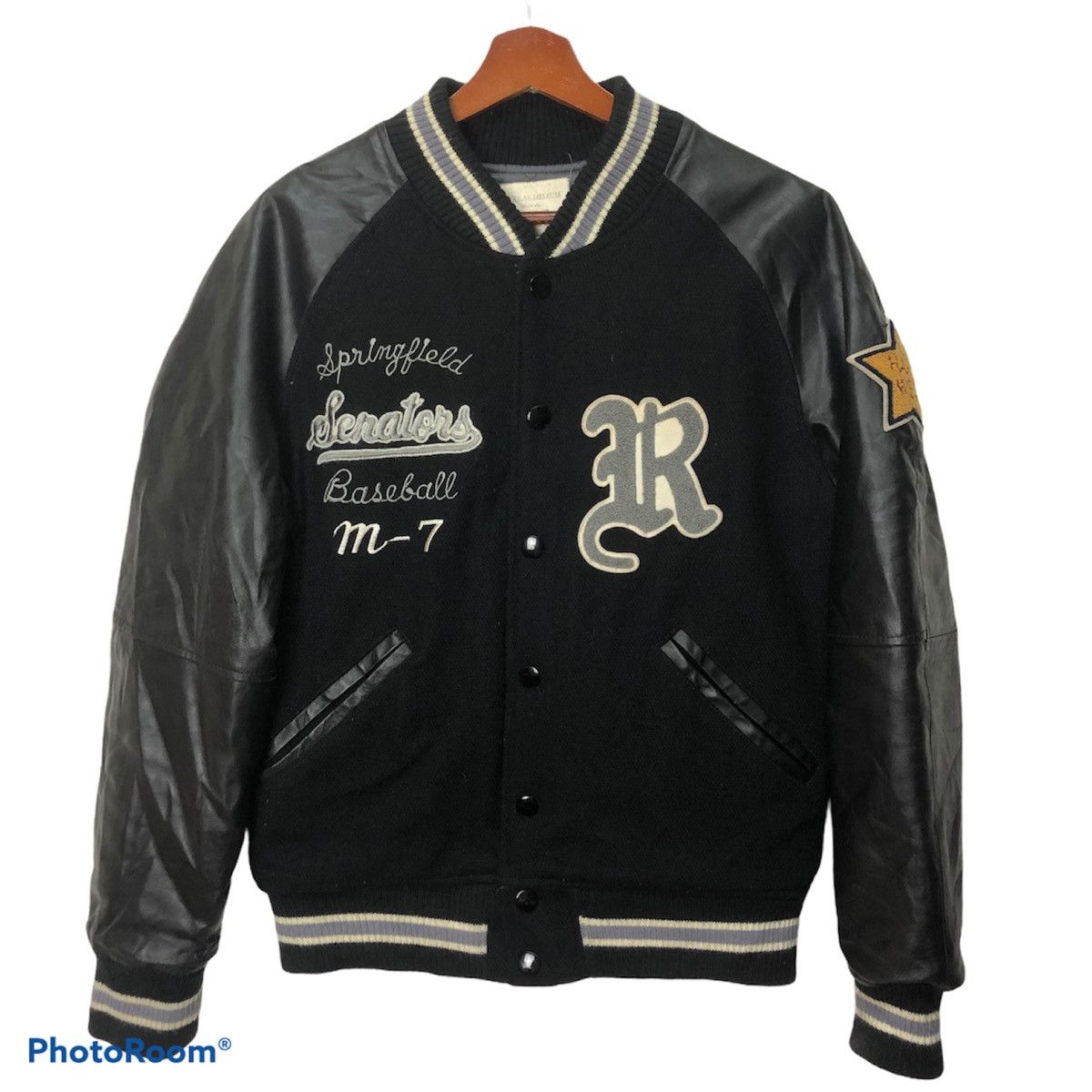image of Avant Garde x Mlb Vintage Baseball M-7 Scarlet Rider Varsity Jacket in Black, Men's (Size Medium)