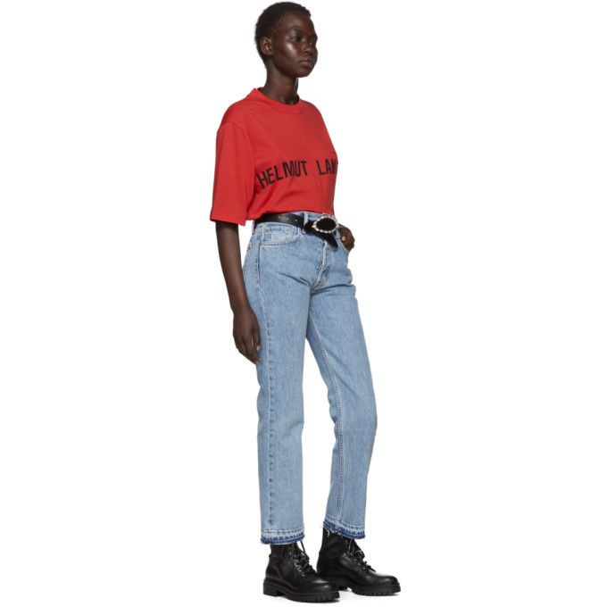 Helmut Lang 🔴 HELMUT LANG Jeans Distressed Denim Straight Cropped Blue Size 31" - 11 Thumbnail