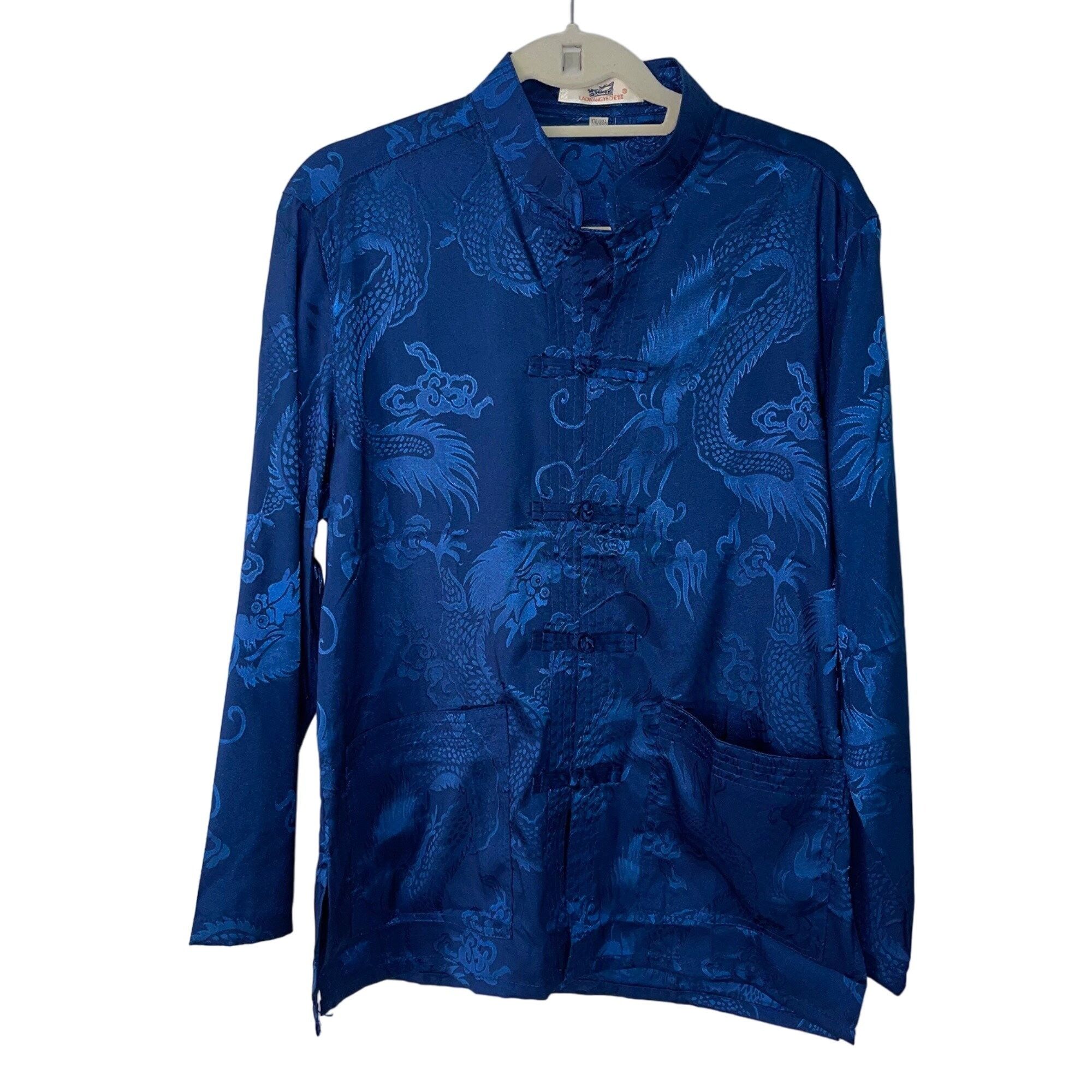 Laowangyeche Unisex Shirt Size Medium Blue Jacquard Dragon B