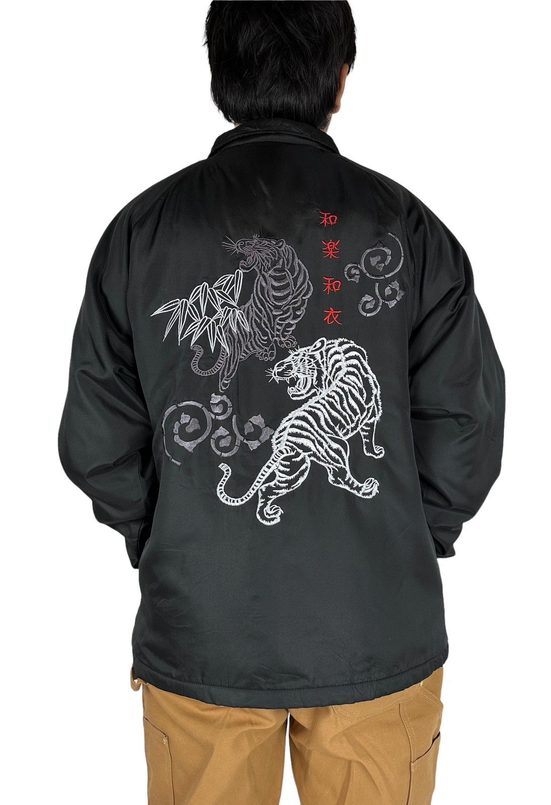 image of Art x Sukajan Souvenir Jacket Warakuwai Jacket Embroidered in Black, Men's (Size Large)
