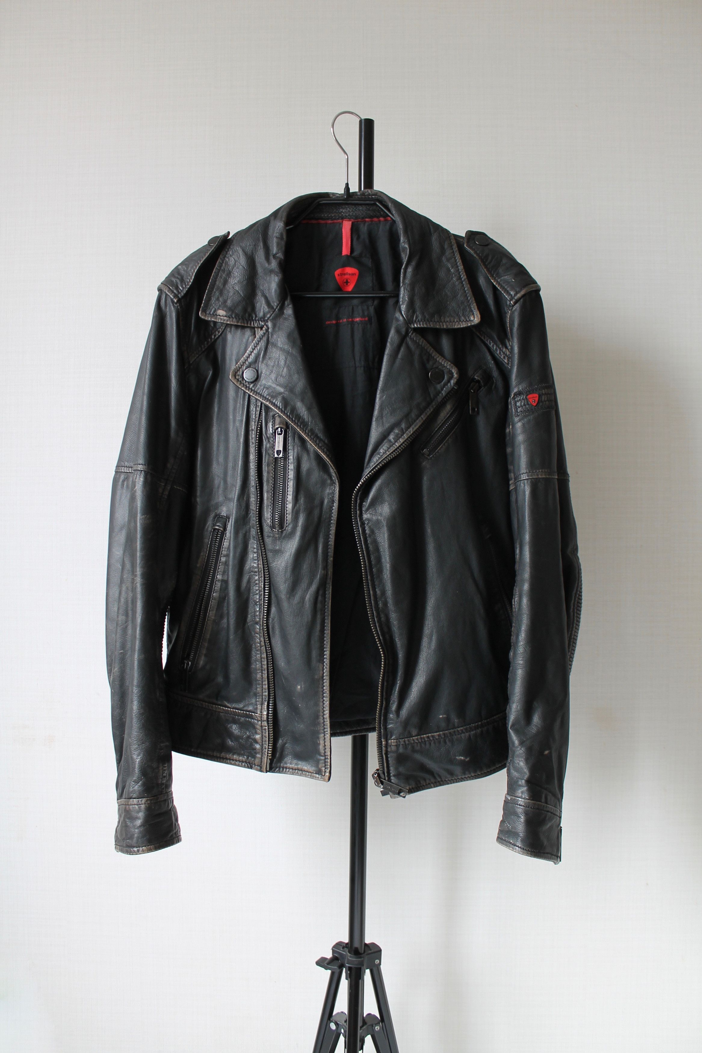 Leather Jacket Strellson Strellson Biker Leather faded Jacket Small Grailed