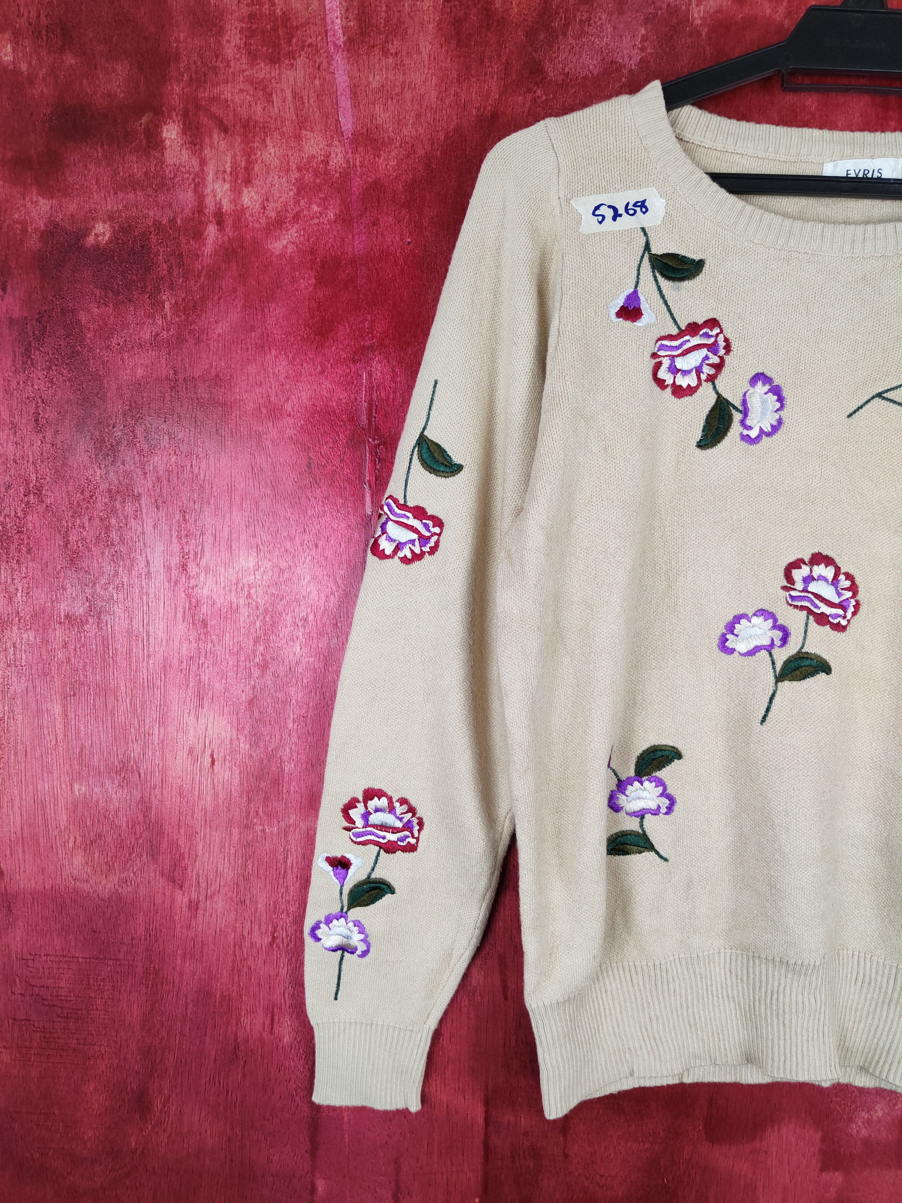 Homespun Knitwear × Japanese Brand Evris flower art sweatshirt Brown Flower Knitwear #5268 Size S / US 4 / IT 40 - 3 Thumbnail