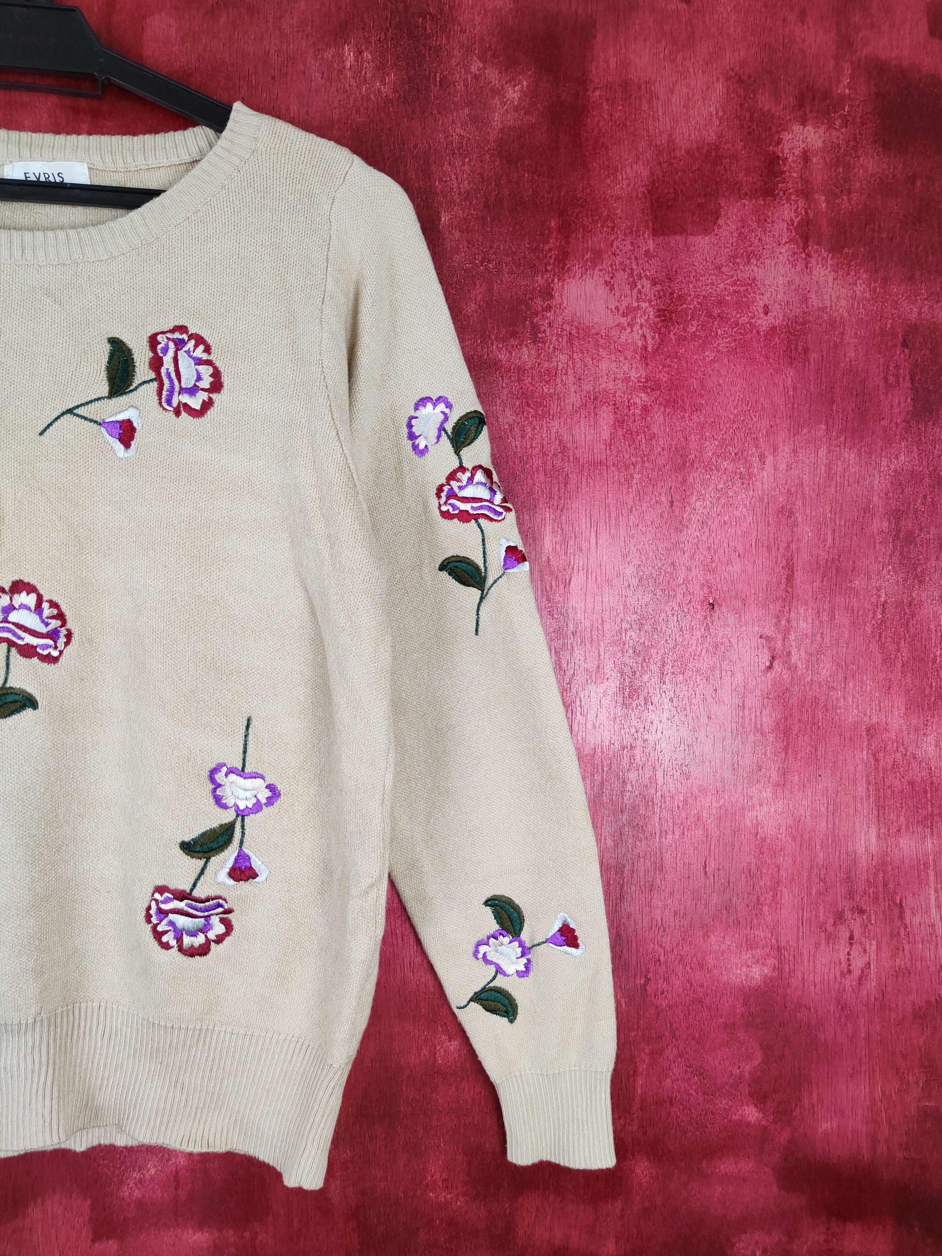 Homespun Knitwear × Japanese Brand Evris flower art sweatshirt Brown Flower Knitwear #5268 Size S / US 4 / IT 40 - 4 Thumbnail