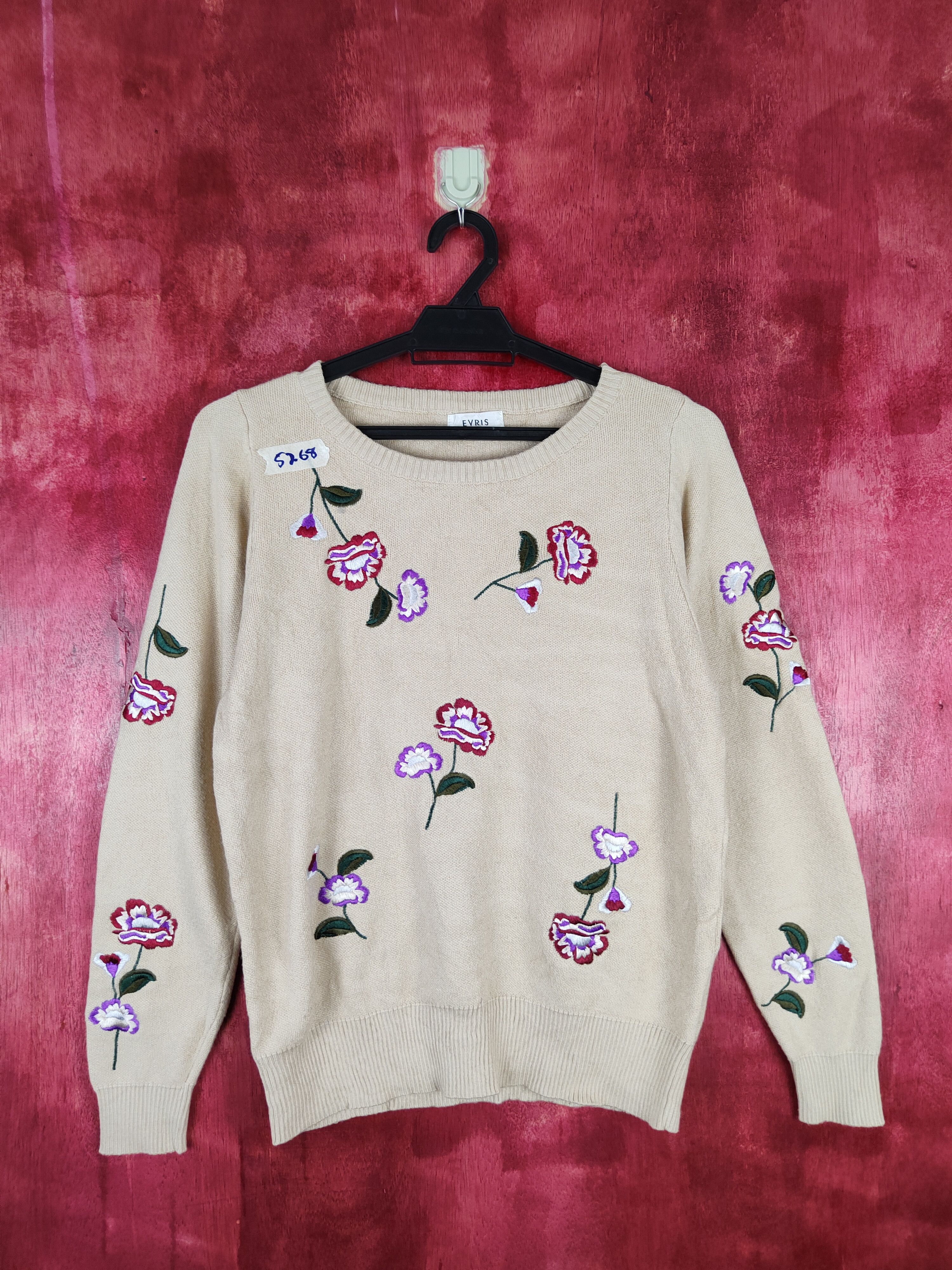 Homespun Knitwear × Japanese Brand Evris flower art sweatshirt Brown Flower Knitwear #5268 Size S / US 4 / IT 40 - 1 Thumbnail