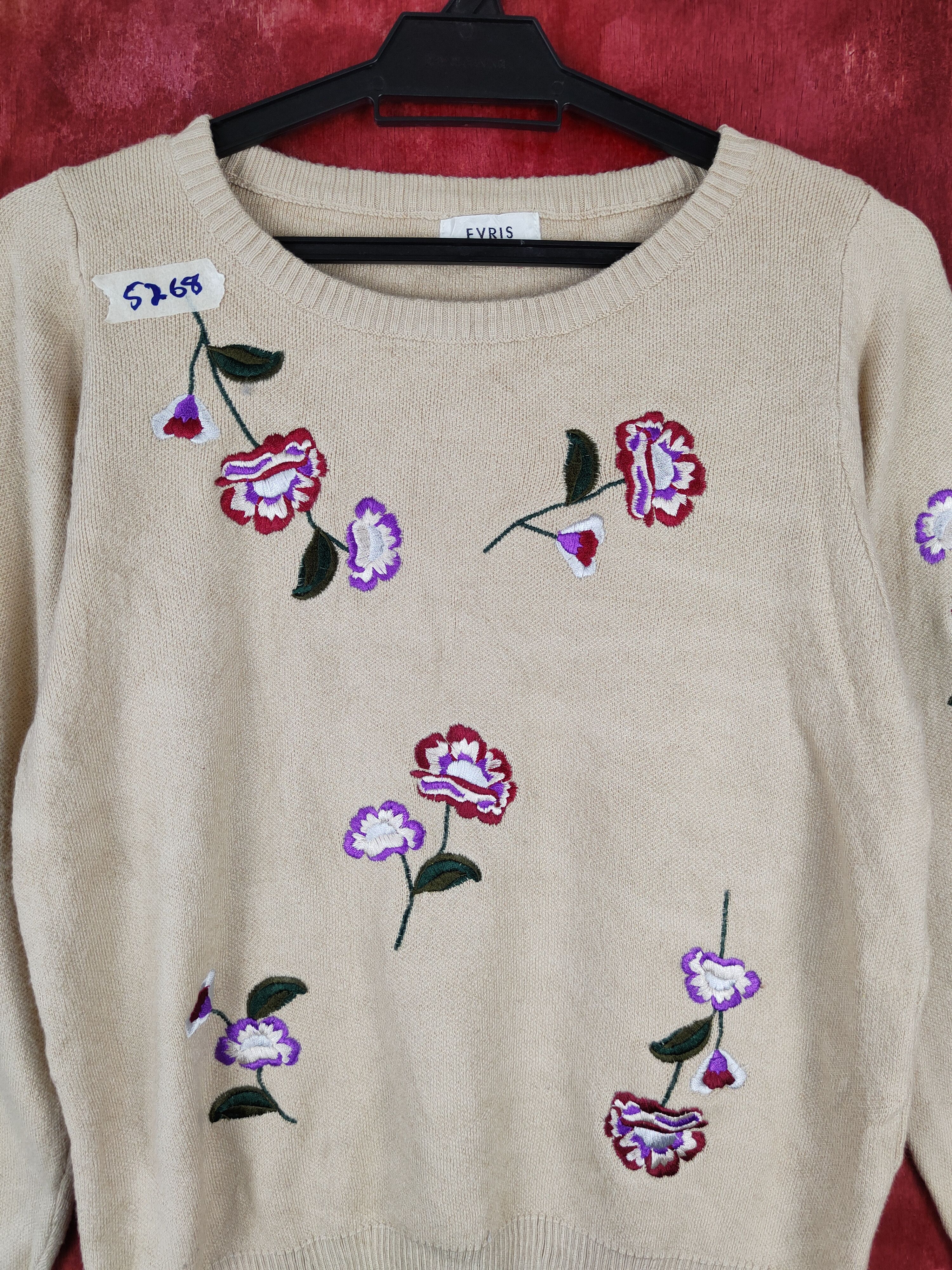 Homespun Knitwear × Japanese Brand Evris flower art sweatshirt Brown Flower Knitwear #5268 Size S / US 4 / IT 40 - 2 Thumbnail