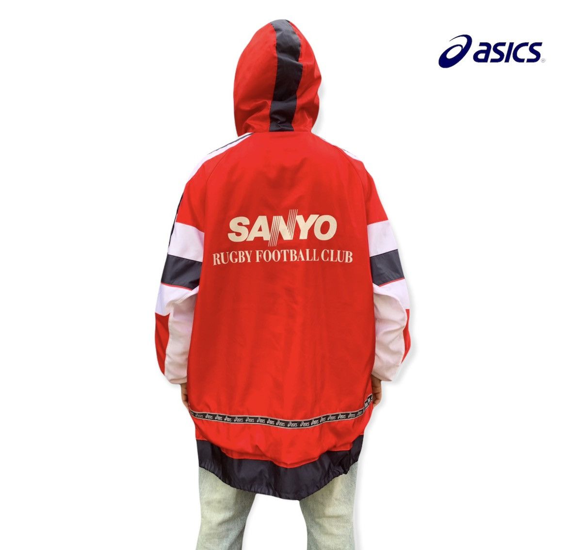 Asics 🔥Vintage Asics Sanyo Rugby Football Club With Hood Size US XL / EU 56 / 4 - 4 Thumbnail