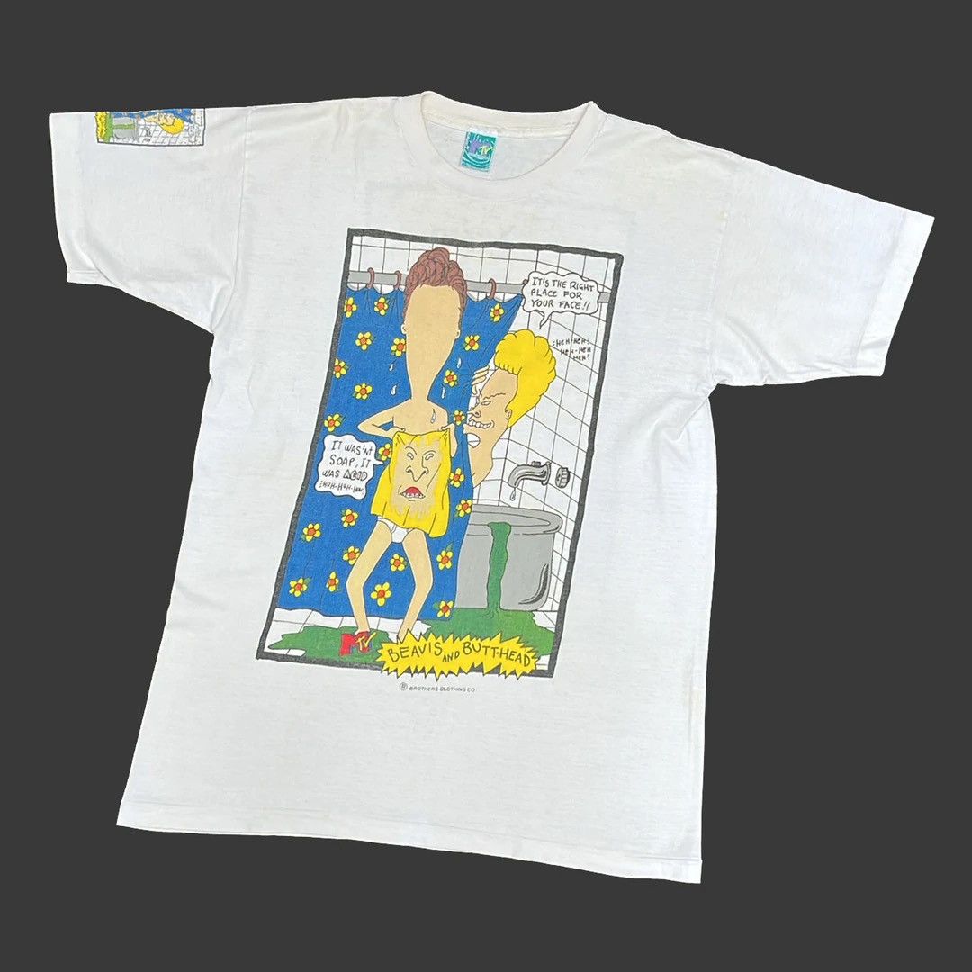 image of Beavis & Butthead 90's Mtv VTG Single Stitch Vintage T-Shirt in White, Men's (Size Large)