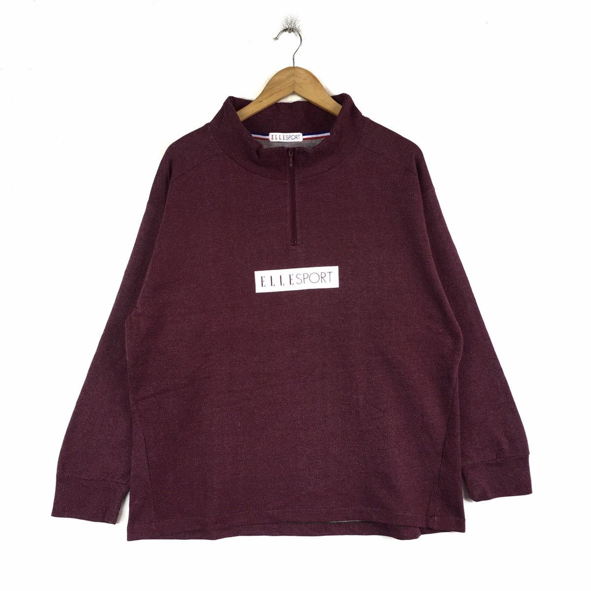image of Vintage Elle Sport Center Logo Half Zipper Long Sleeve in Burgundy, Women's (Size Large)