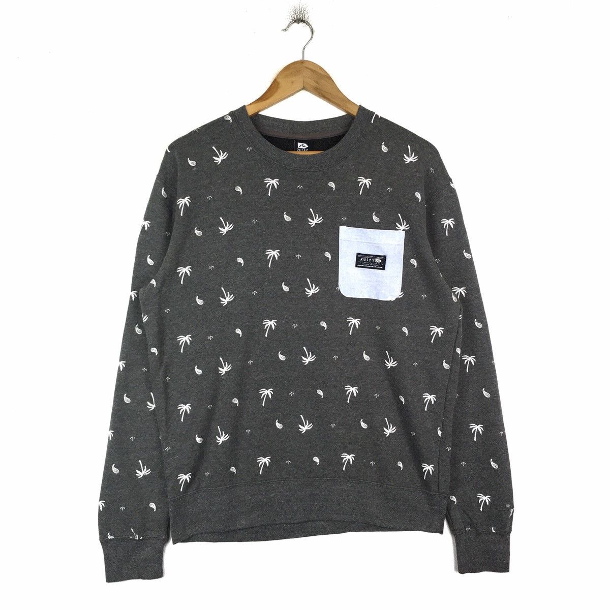 RUSTY Surfing Hawaii Over Print Design Sweatshirts Pullover