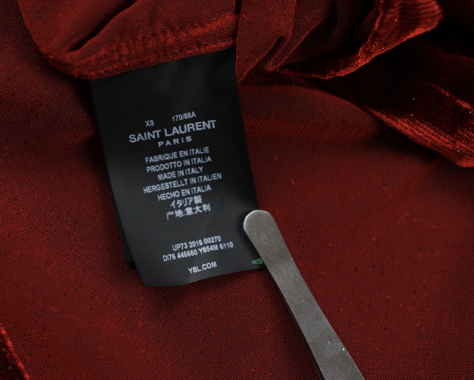 Hedi Slimane × Saint Laurent Paris FW16 Saint Laurent Glitter Red Velour Shirt Size XS / US 0-2 / IT 36-38 - 9 Thumbnail