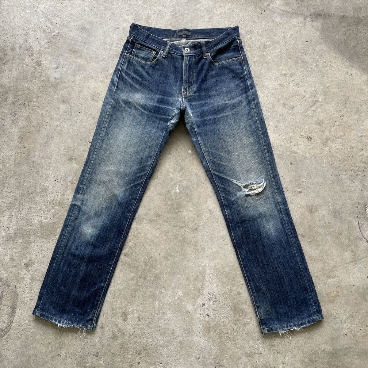 image of W30 Vintage Japanese Faded Distressed Denim Jeans Pants in Faded Blue, Men's