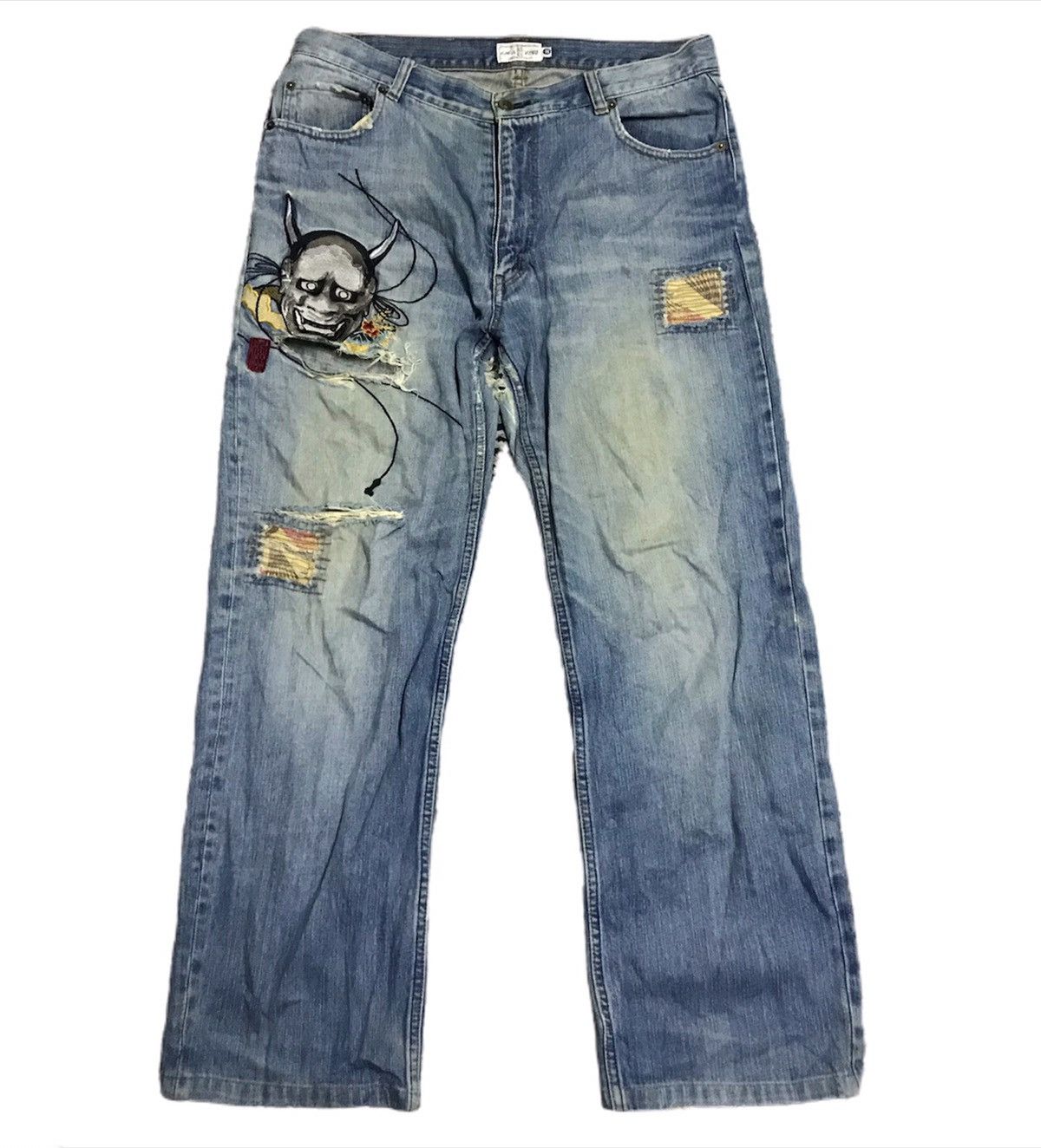 Vintage Kara kuri distressed blue denim jeans Size US 33 - 1 Thumbnail