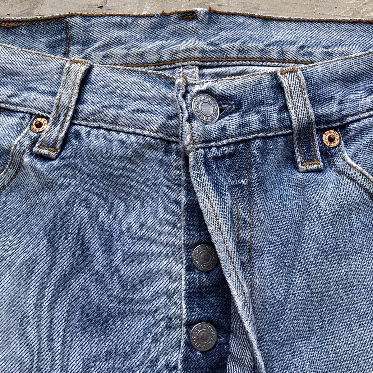 Levi's Vintage Clothing × Vintage Vintage Levis 90s 501 distressed denim light blue wash Size US 29 - 5 Thumbnail