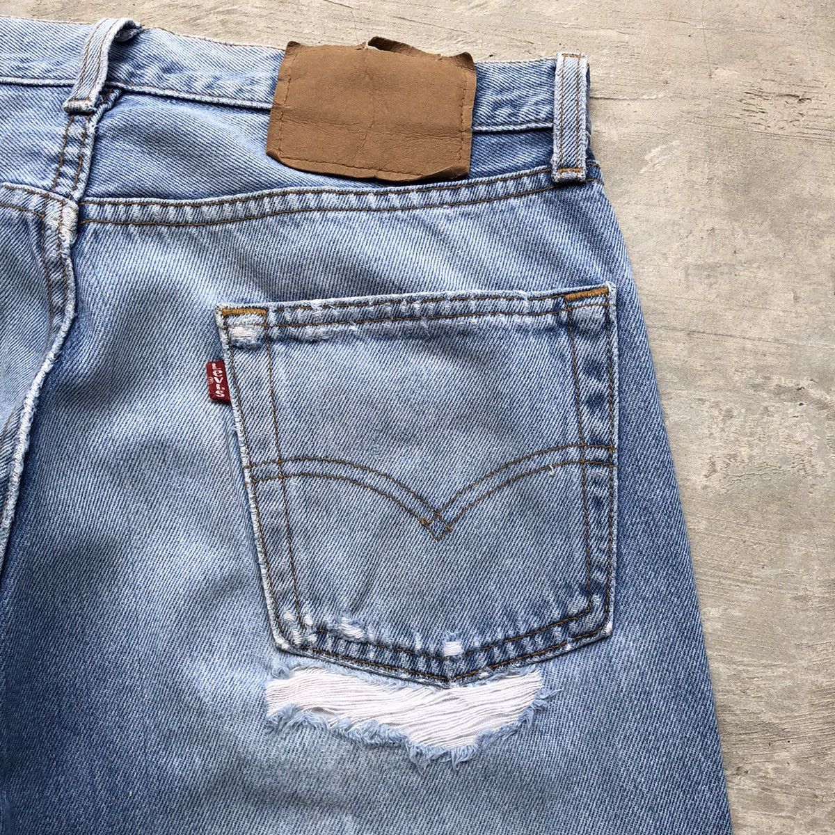 Levi's Vintage Clothing × Vintage Vintage Levis 90s 501 distressed denim light blue wash Size US 29 - 13 Thumbnail