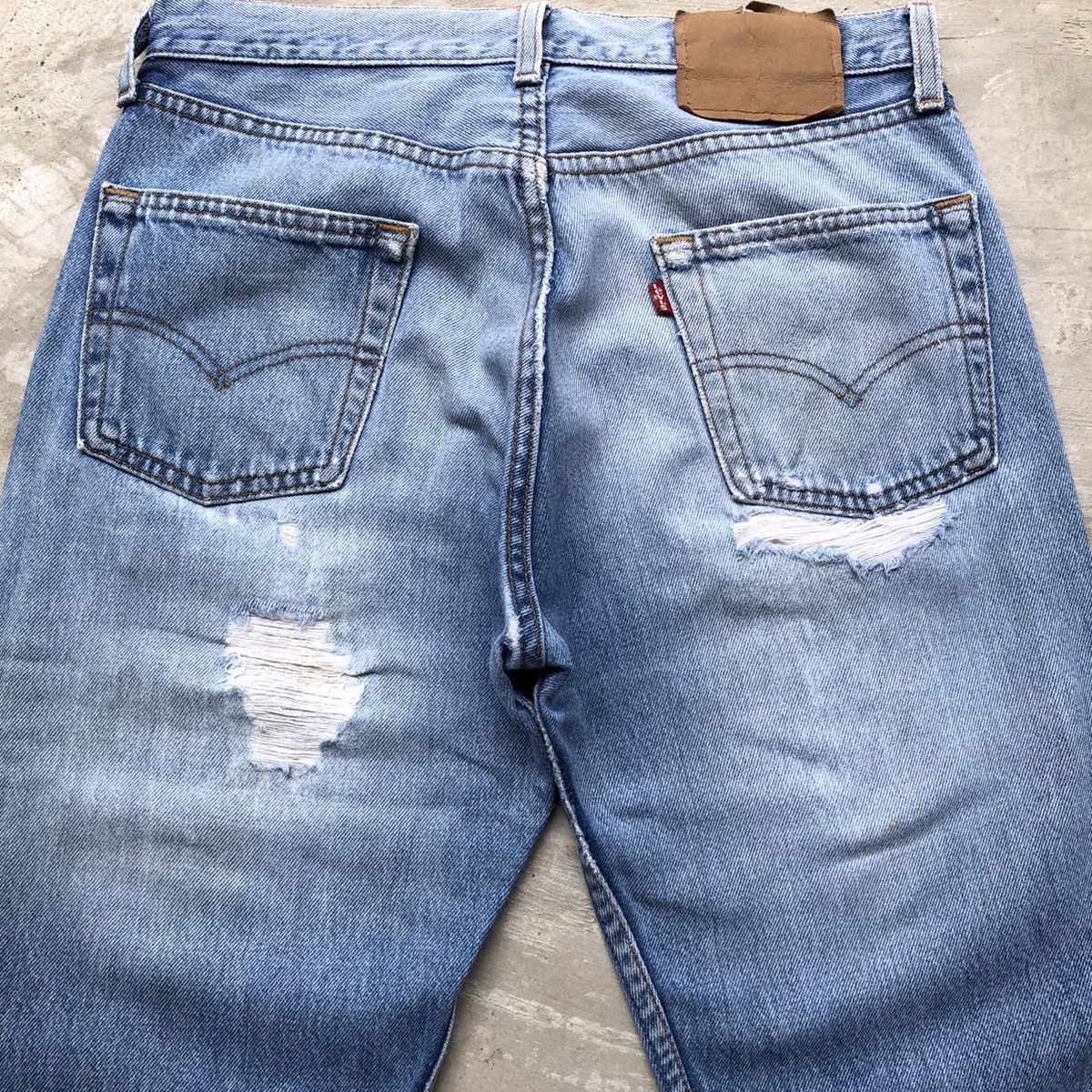 Levi's Vintage Clothing × Vintage Vintage Levis 90s 501 distressed denim light blue wash Size US 29 - 11 Thumbnail