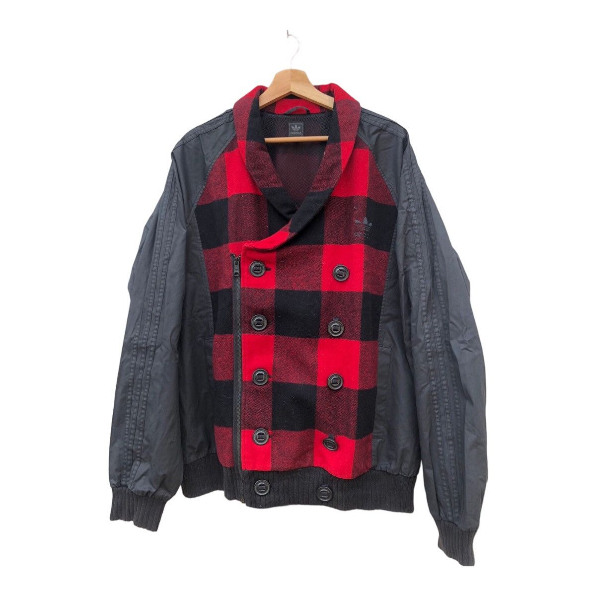 Adidas 🔥Vintage🔥ADIDAS 3 Trefoil Button Checkered Varsity Jacket Size US XL / EU 56 / 4 - 1 Thumbnail