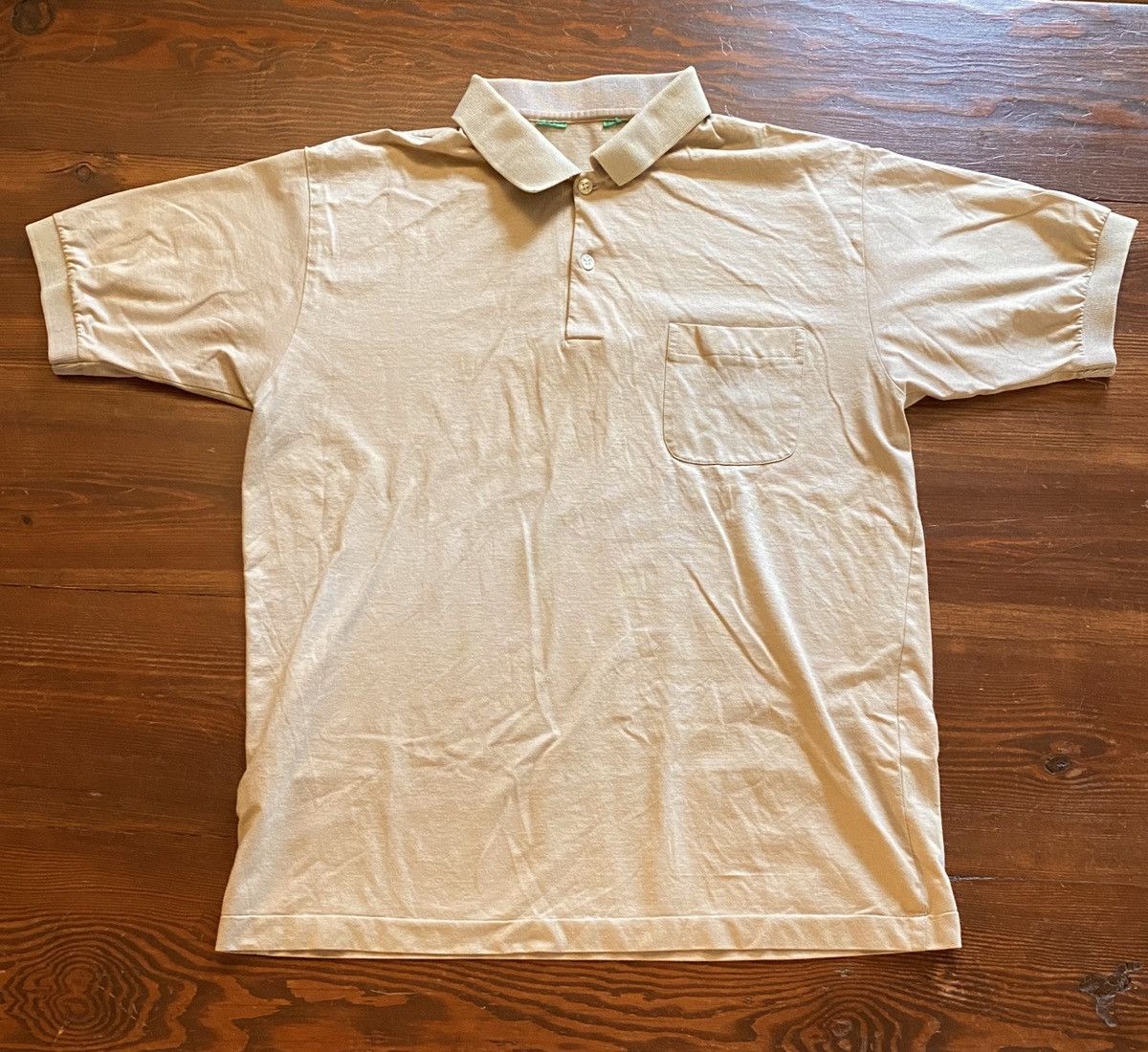 Vintage Vintage 80’s Beige Blank Single Stitch Short Sleeve Polo Size US L / EU 52-54 / 3 - 1 Thumbnail
