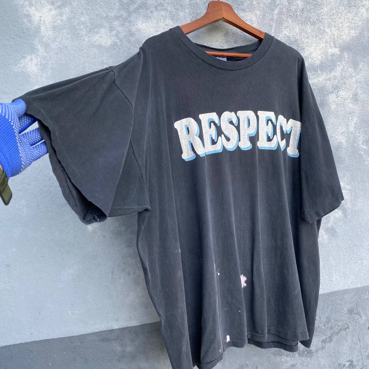 image of Vintage "respect" 1994 Shirt Bleached Faded Baggy Kanye West in Black, Men's (Size 2XL)