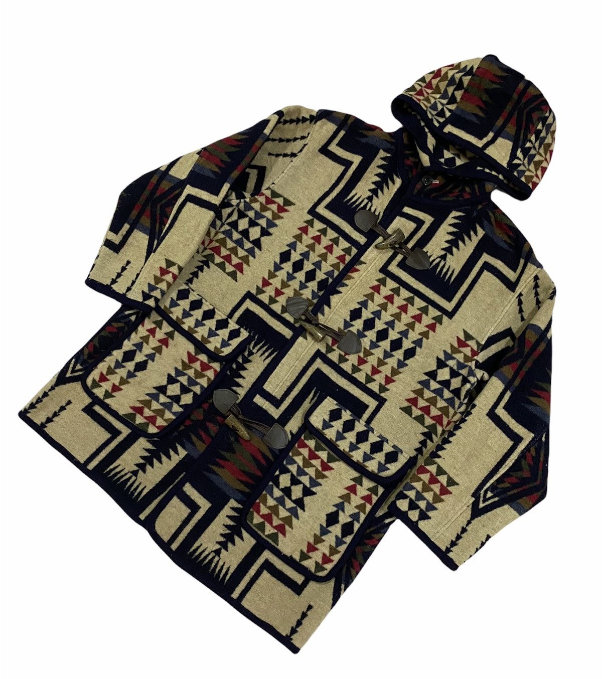 Japanese Brand × Pendleton × Vintage Vtg❌Global News Duffle Coat Jacket Chimayo Rug Wool Blend Size US L / EU 52-54 / 3 - 20 Thumbnail
