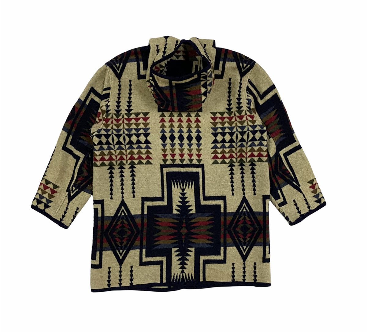 Japanese Brand × Pendleton × Vintage Vtg❌Global News Duffle Coat Jacket Chimayo Rug Wool Blend Size US L / EU 52-54 / 3 - 3 Thumbnail