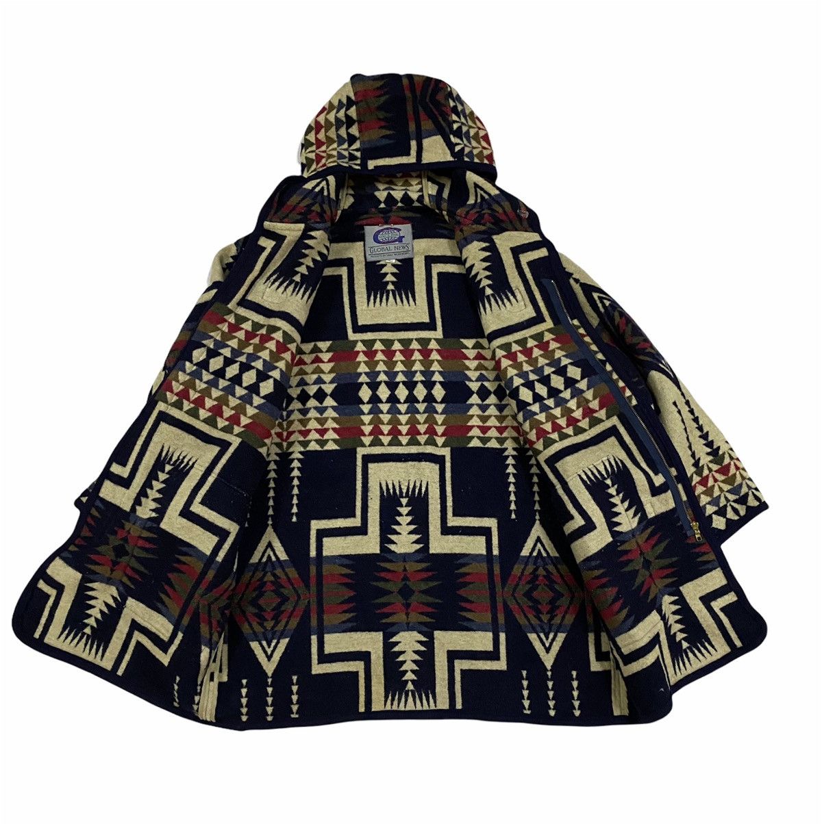 Japanese Brand × Pendleton × Vintage Vtg❌Global News Duffle Coat Jacket Chimayo Rug Wool Blend Size US L / EU 52-54 / 3 - 4 Thumbnail