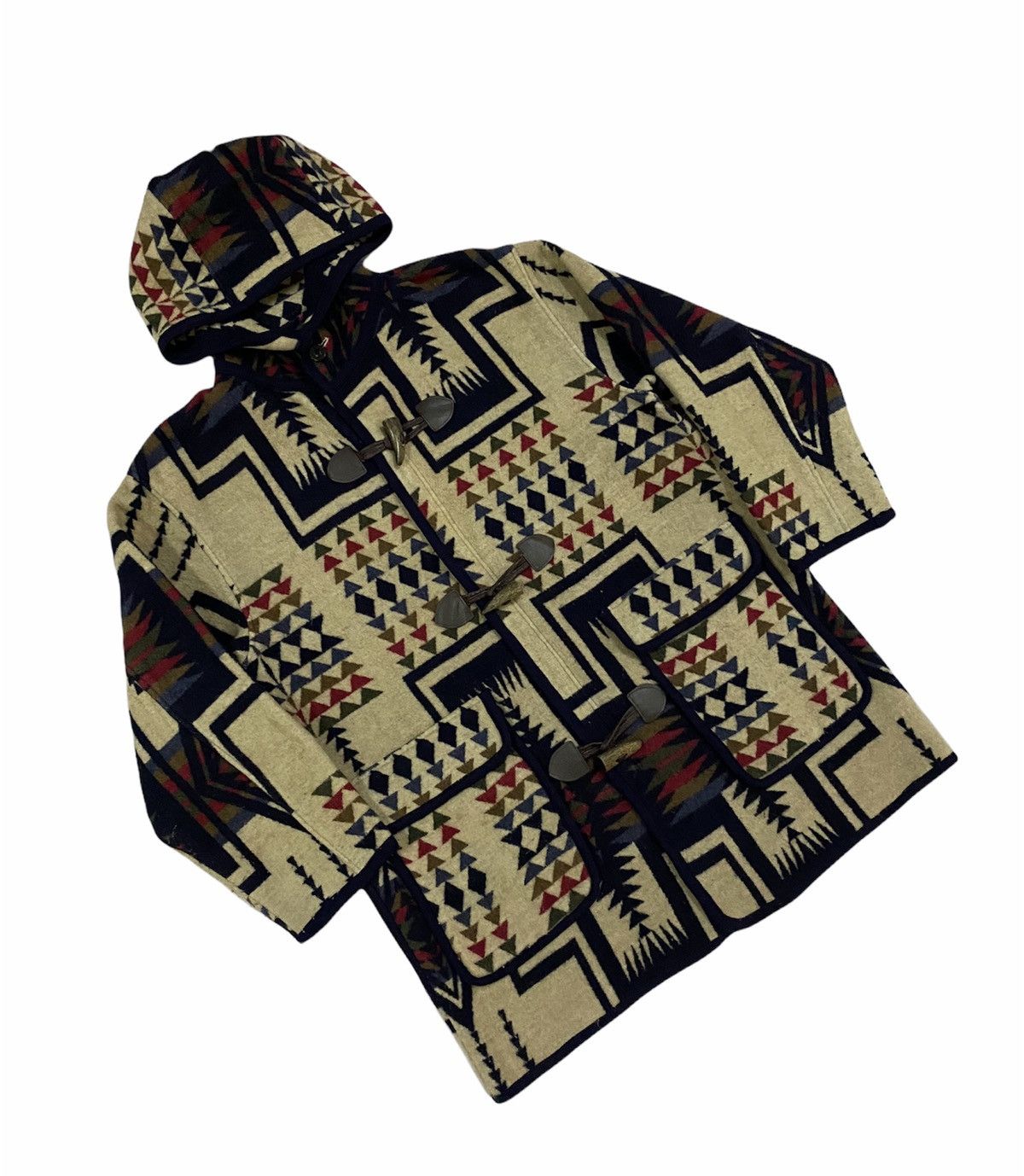 Japanese Brand × Pendleton × Vintage Vtg❌Global News Duffle Coat Jacket Chimayo Rug Wool Blend Size US L / EU 52-54 / 3 - 19 Thumbnail