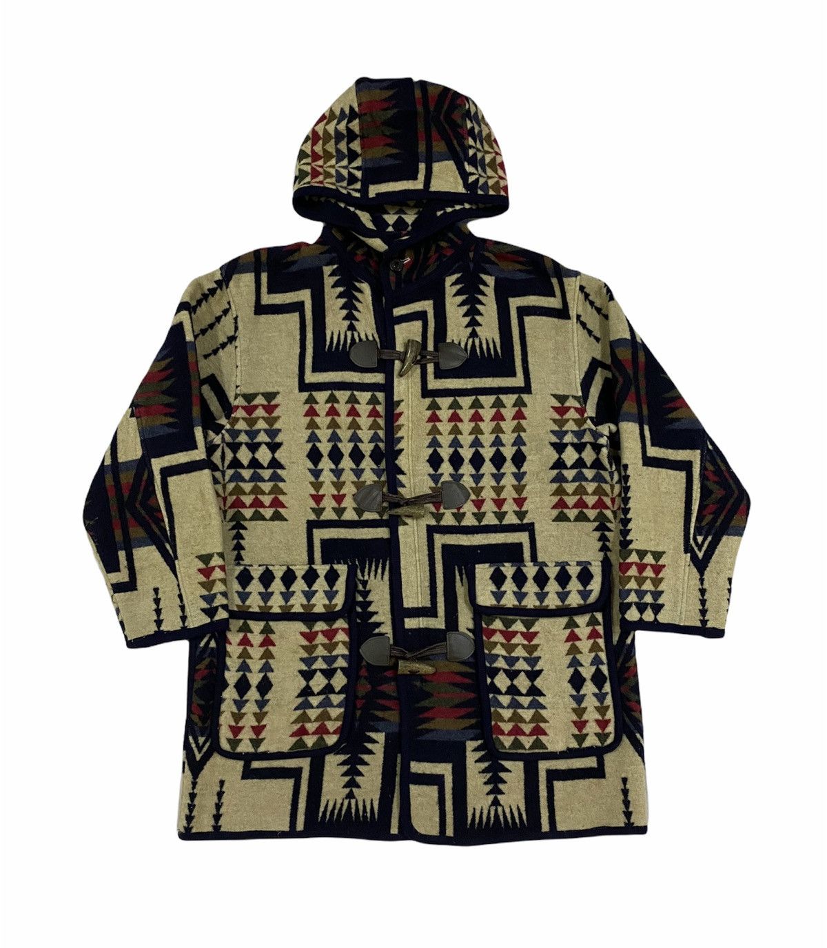 Japanese Brand × Pendleton × Vintage Vtg❌Global News Duffle Coat Jacket Chimayo Rug Wool Blend Size US L / EU 52-54 / 3 - 1 Thumbnail