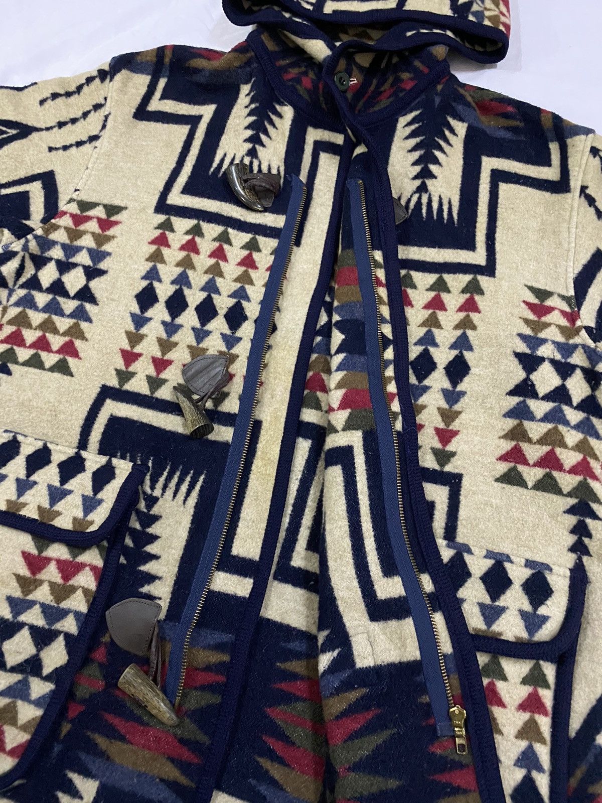 Japanese Brand × Pendleton × Vintage Vtg❌Global News Duffle Coat Jacket Chimayo Rug Wool Blend Size US L / EU 52-54 / 3 - 11 Thumbnail