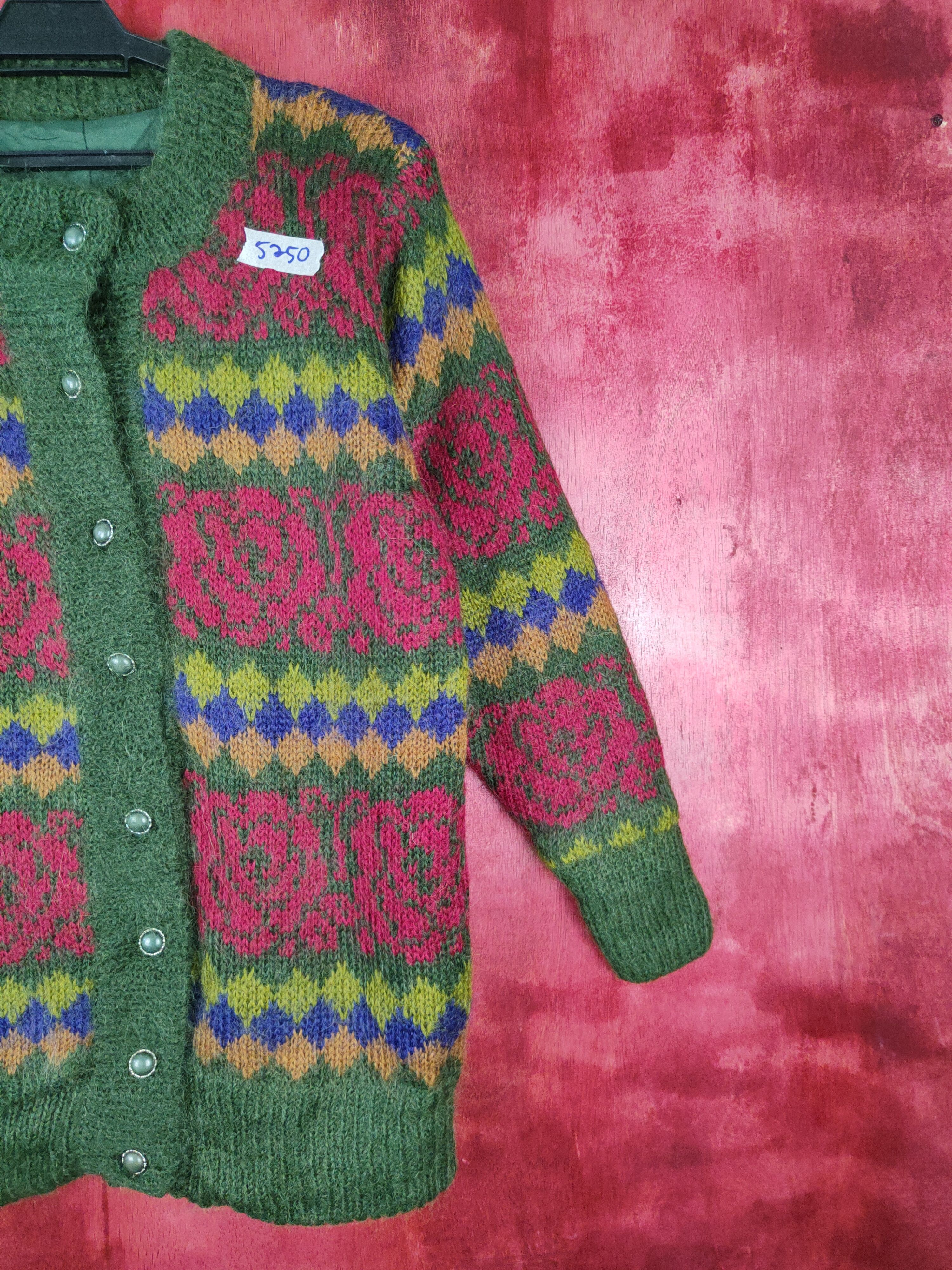 Japanese Brand Japan Green mohair flower art cardigan Knitwear #5250 Size L / US 10 / IT 46 - 4 Thumbnail
