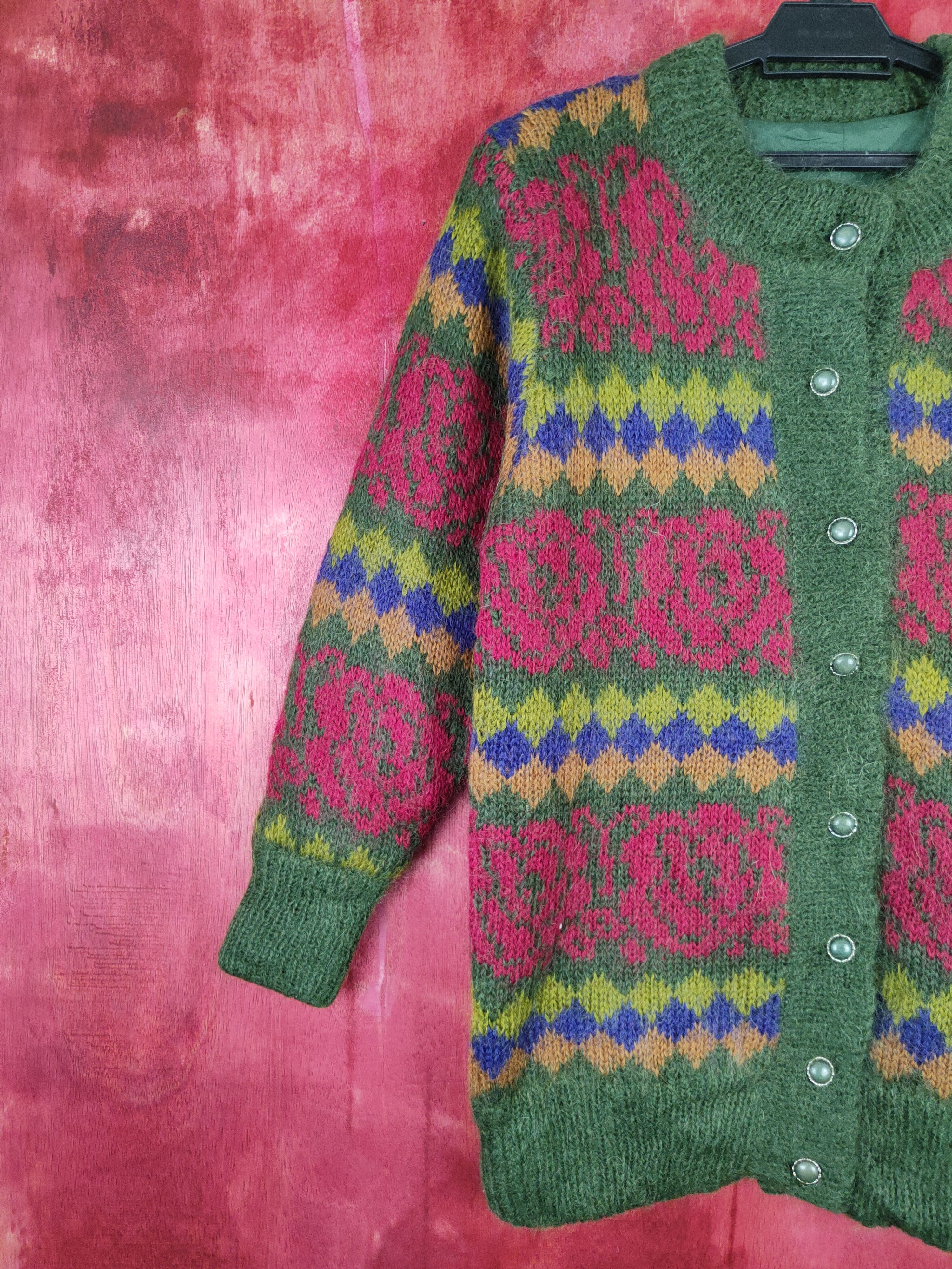 Japanese Brand Japan Green mohair flower art cardigan Knitwear #5250 Size L / US 10 / IT 46 - 3 Thumbnail
