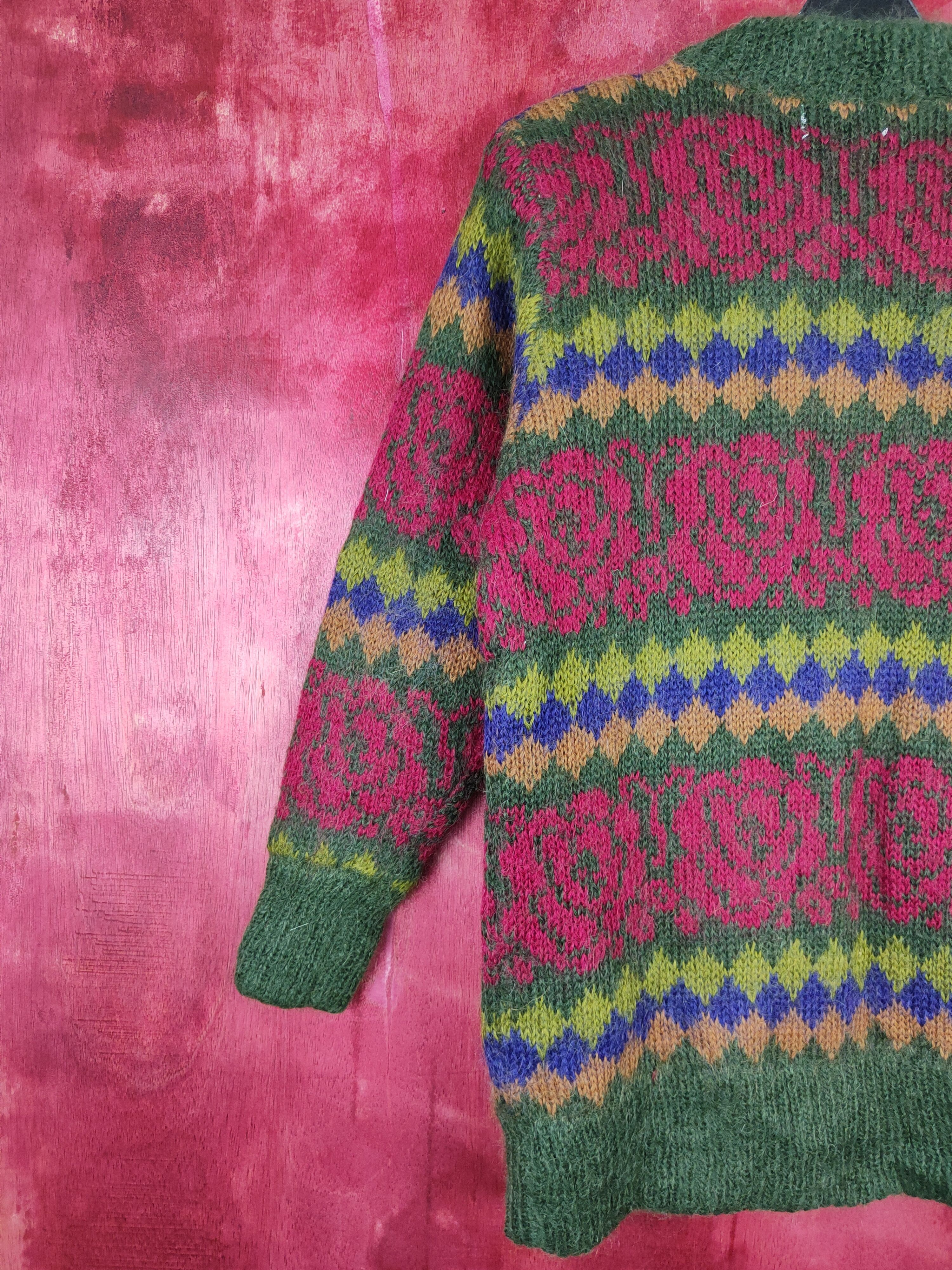 Japanese Brand Japan Green mohair flower art cardigan Knitwear #5250 Size L / US 10 / IT 46 - 6 Thumbnail