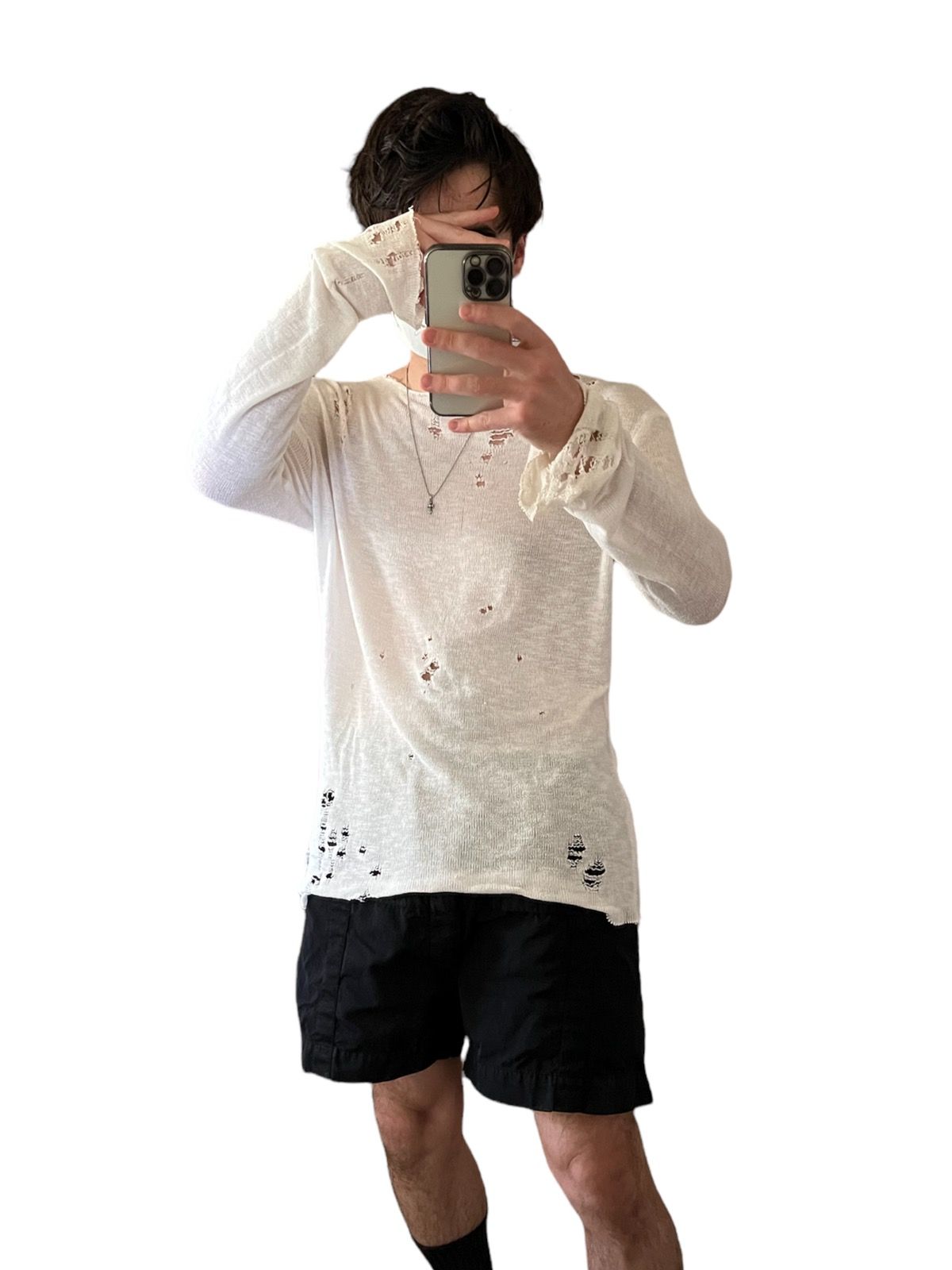 Pre-owned Enfants Riches Deprimes 2015 1/1 Thrashed Pulled Cashmere Distressed Knit In White