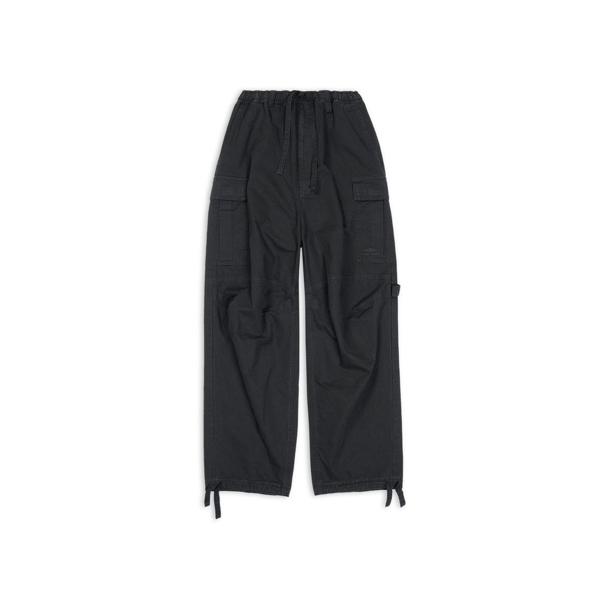 image of Balenciaga Cotton Ripstop Drawstring Cargo Pants in Black, Men's (Size 30)