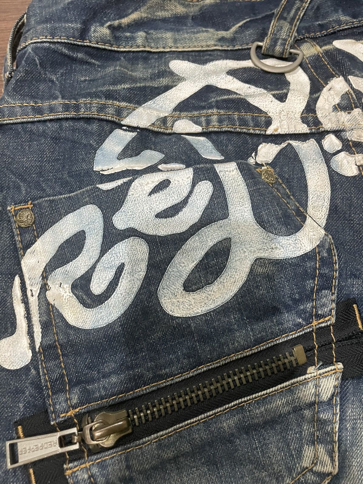 Japanese Brand Japanese Brand Red Pepper Stone Wash Skull Patches Jeans Size US 31 - 13 Thumbnail