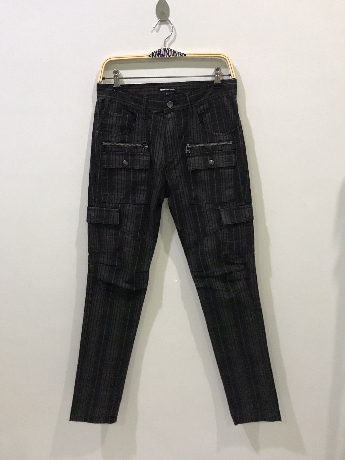 image of Seditionaries Semanticdesign Japan Multipocket Tactical Skinny Cargo Pant in Tartan Black (Size 30)