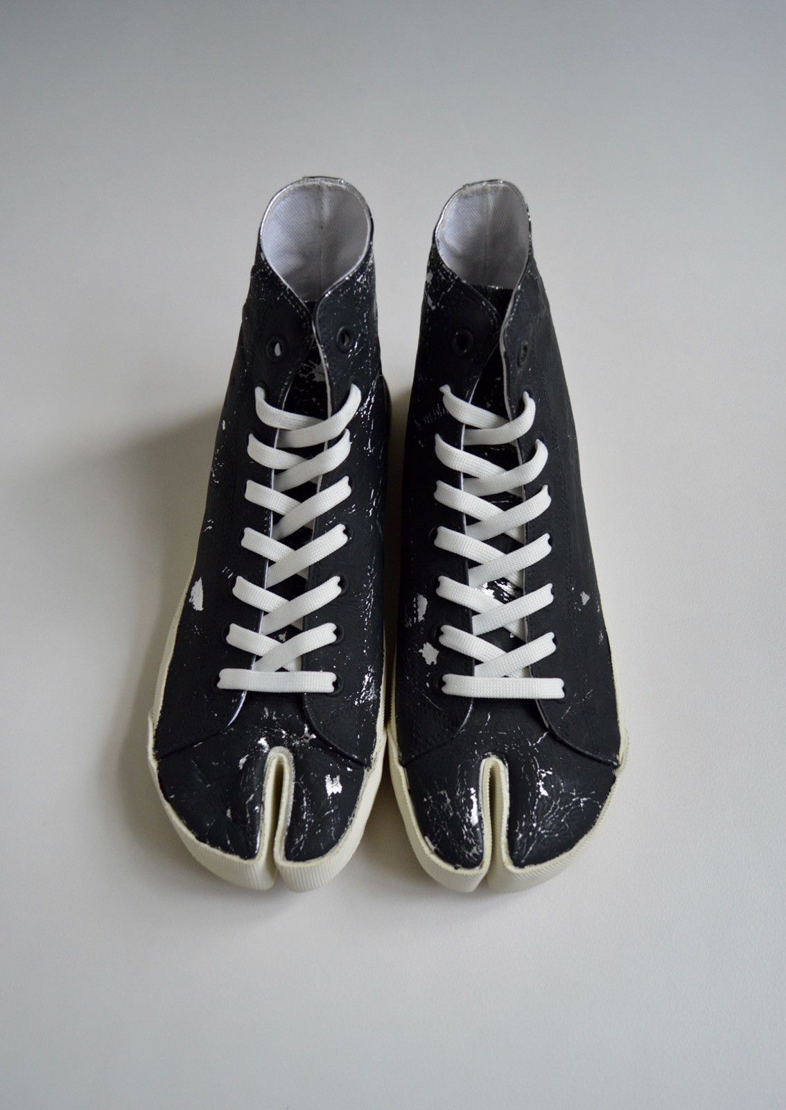 image of Maison Margiela Painted Leather Tabi Sneakers in Black/Silver, Men's (Size 10)