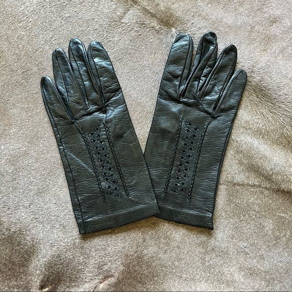 Leather × Vintage VTG Leather Laser Cut Out Floral Gloves Size ONE SIZE - 1 Thumbnail